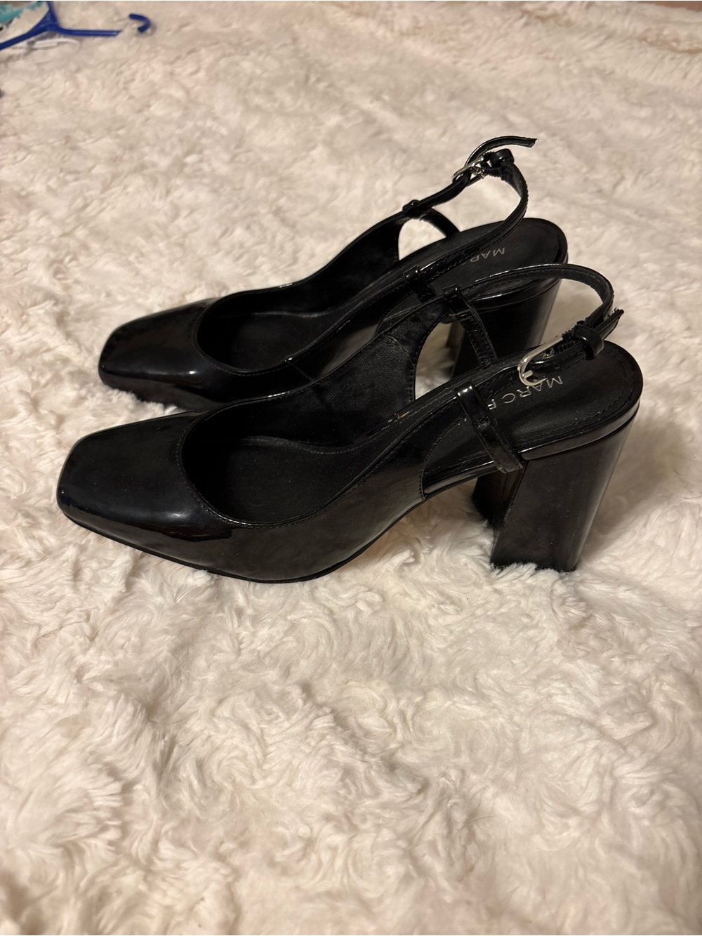 Marc Fisher Black Patent Slingback Block Heels Pumps 7.5 M - Picture 2 of 7